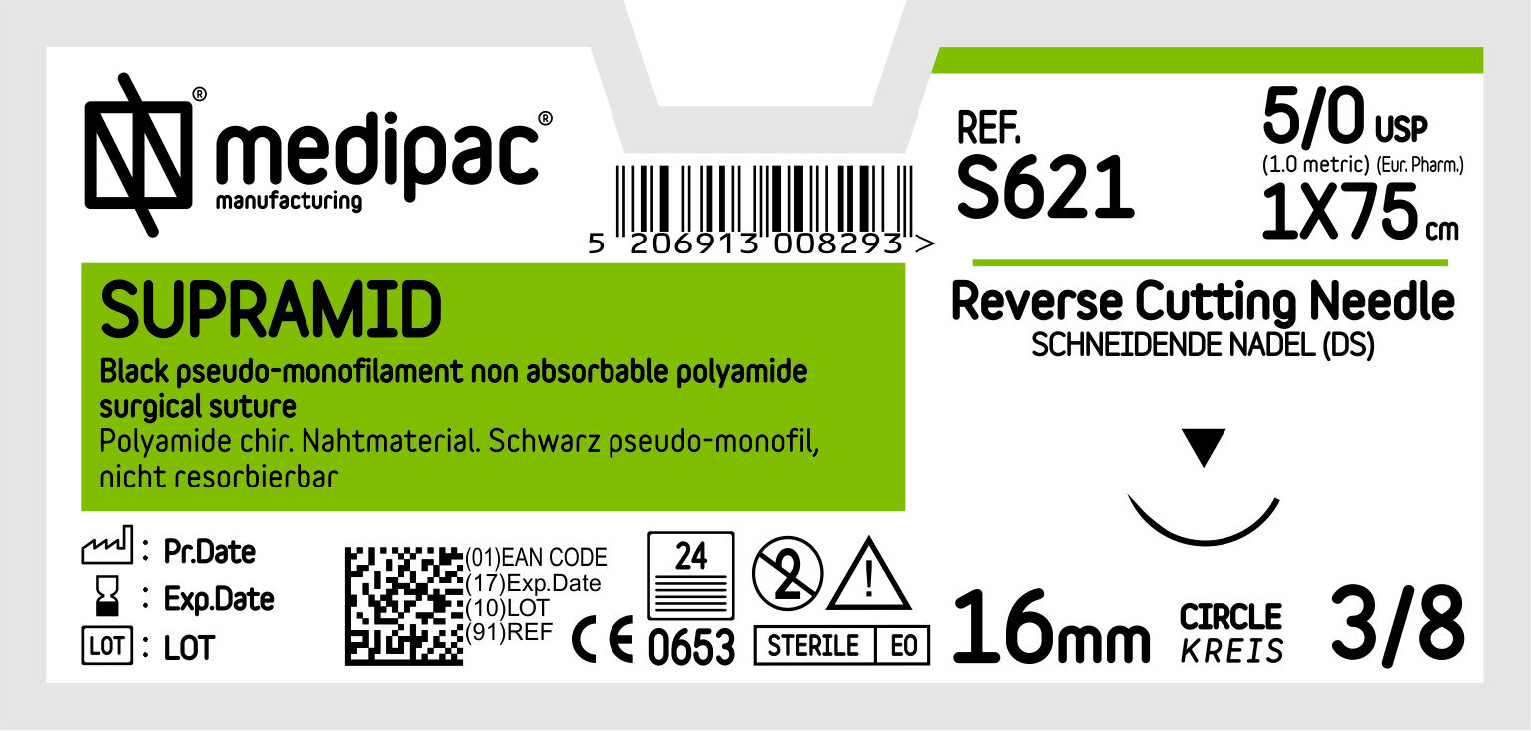 SUPRAMID Black 3/0 Cutting 3/8 19mm 75cm 24pcs