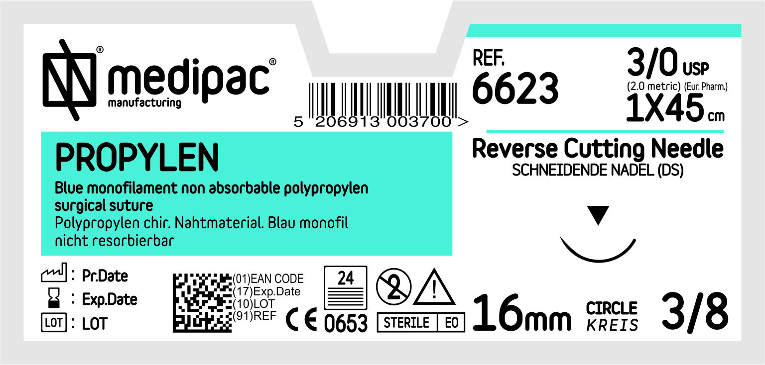 Polypropylene USP 3/0 (EP 2.0) 3/8 Cutting 26mm 75cm 24pcs