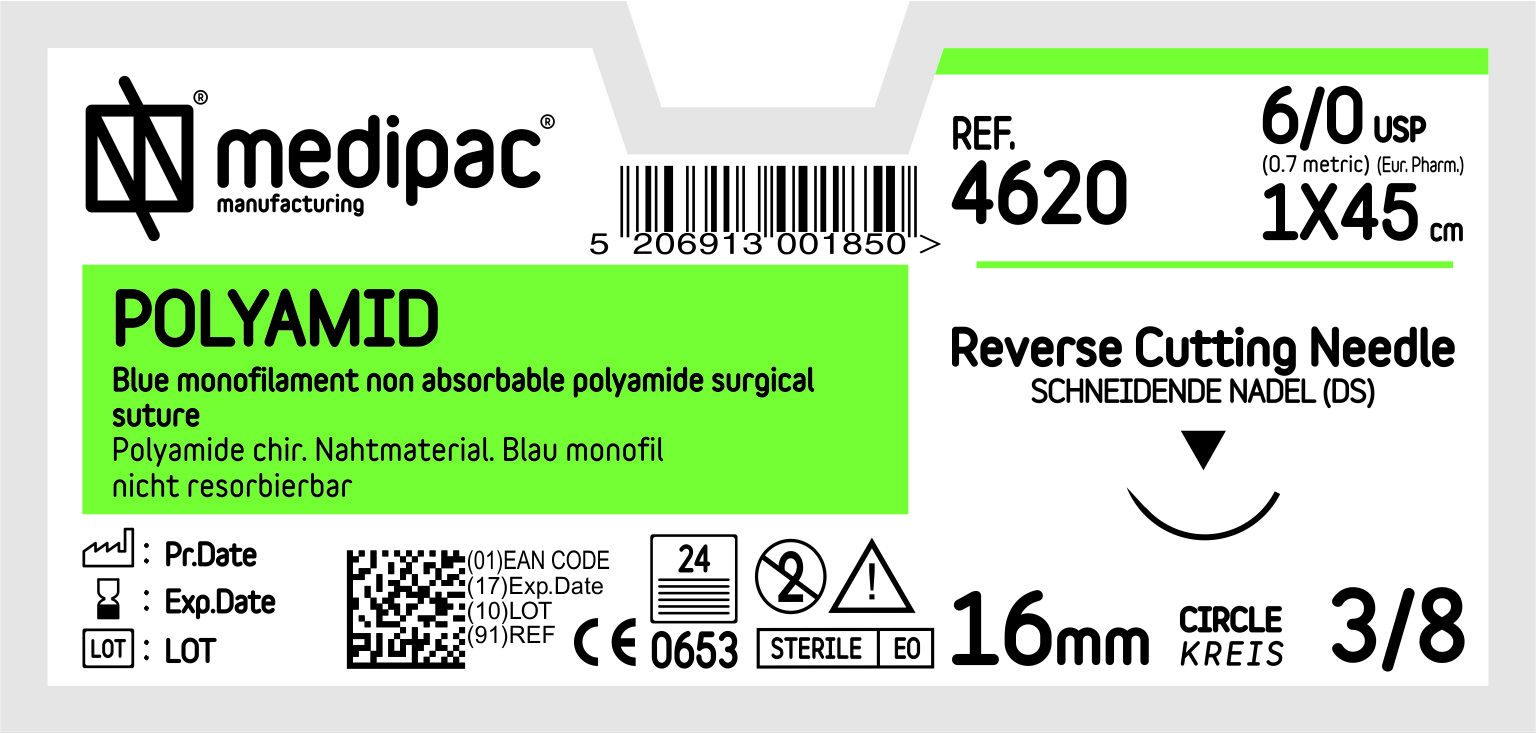 Polyamide USP 6/0 (EP 0.7) 3/8 Reverse Cutting 12mm 45cm 24pcs