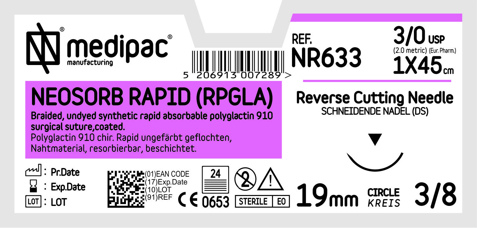 Neosorb Rapid Polyglactin 910 USP 3/0 Cutting 3/8 19mm 75cm 24pcs