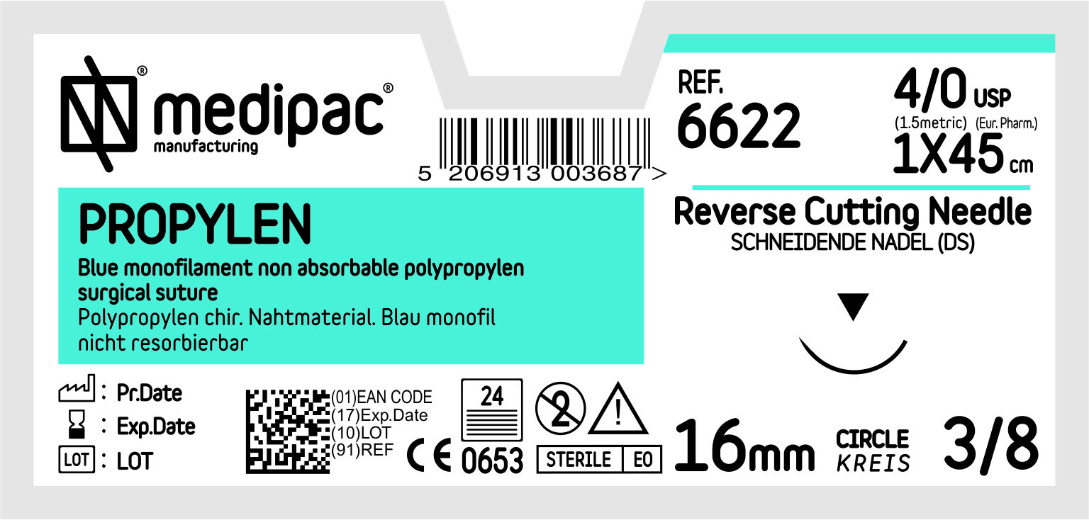 Polypropylene USP 4/0 (EP 1.5) Cutting 3/8 24mm 45cm 24pcs