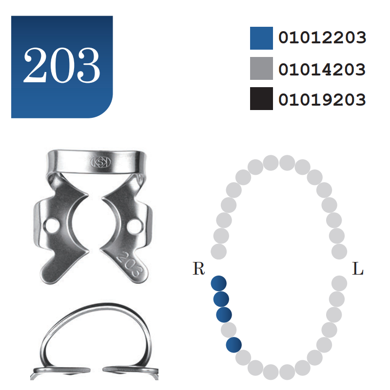 Rubber Dam Clamp #203 Bicuspid Polished