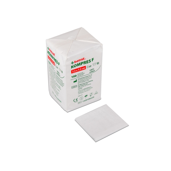 Gauze Compress Non-Sterile 17-Thread 8-Ply Folded Edges 7.5x7.5cm 100pcs